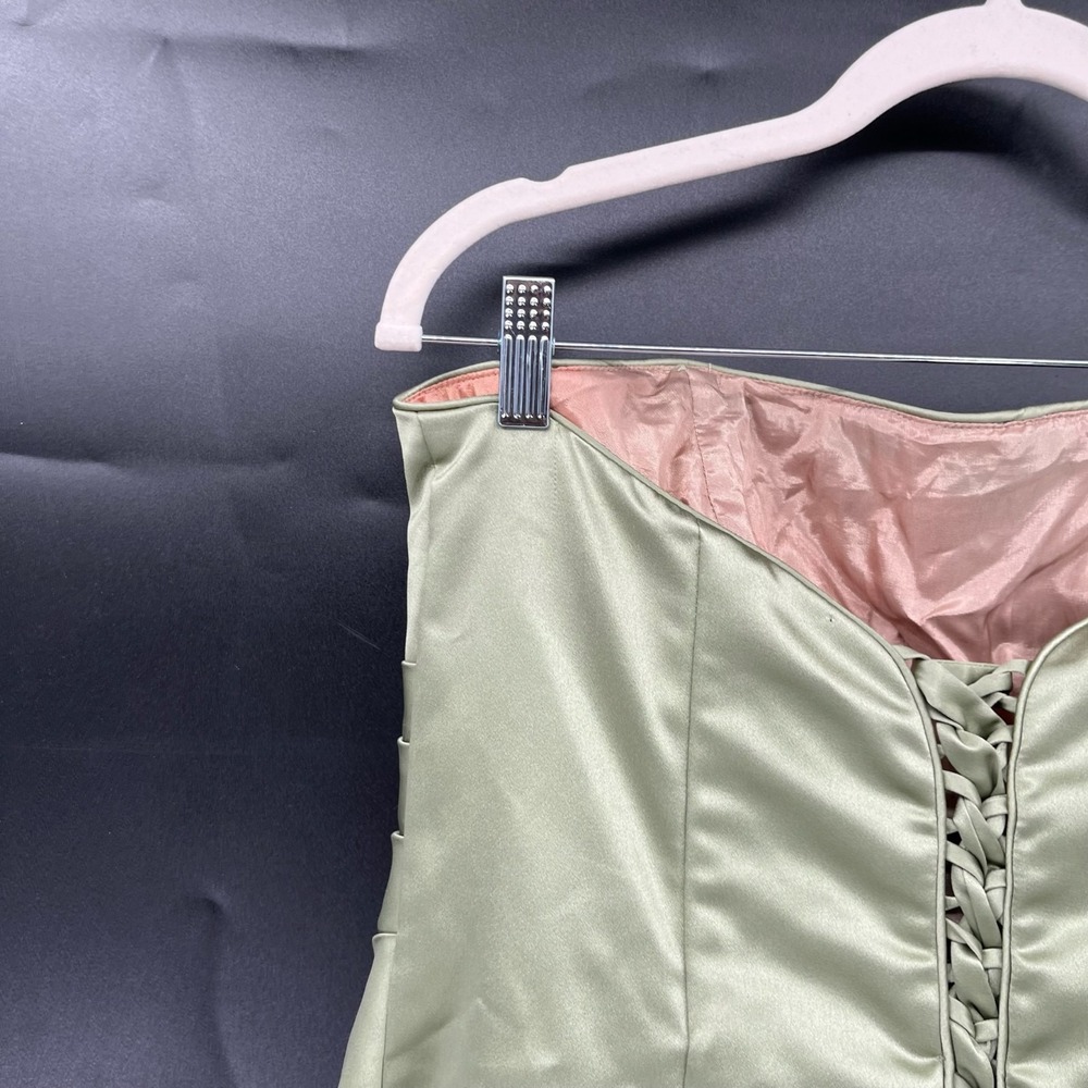 Vintage 90s y2k Sage Green Rinestone Strapless prom dress princess corset 13 14 - Picture 11 of 13